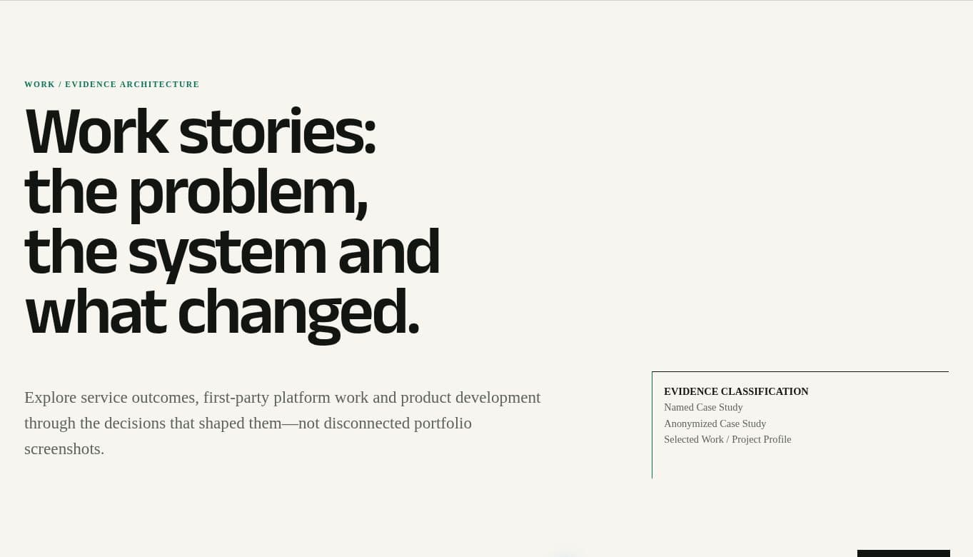 MYTH DIGITAL Work index showing the published service, platform and product stories